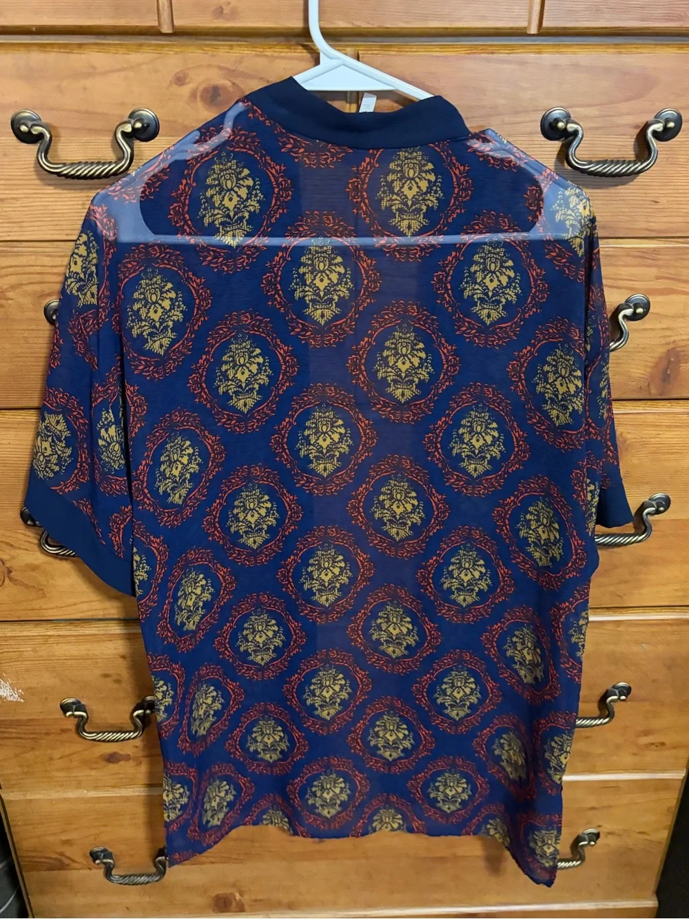 Pinkblush Navy Blue and Gold Medallion Swim Coverup Kimono